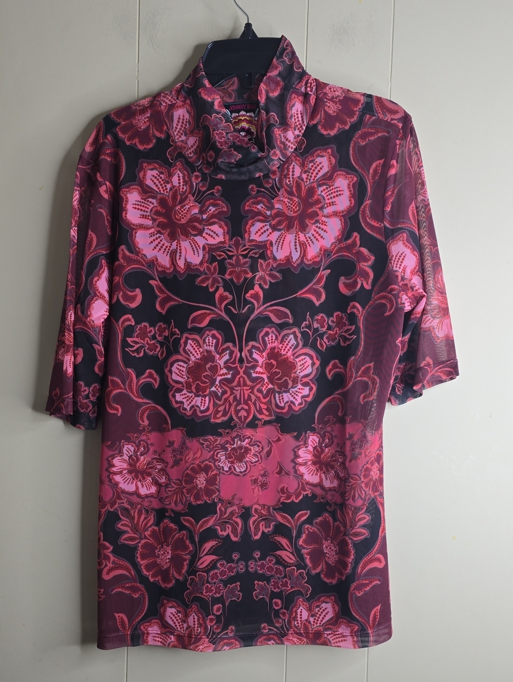 Johnny Was Mesh Elbow Sleeve Mock Neck Top Size Large - Picture 2 of 7